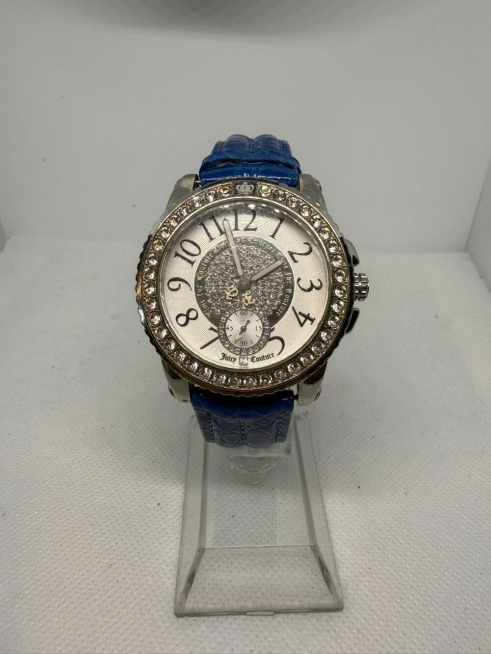Juicy Couture Pedigree 1900702 Women's Crystal Pavé Bezel Blue Leather Watch